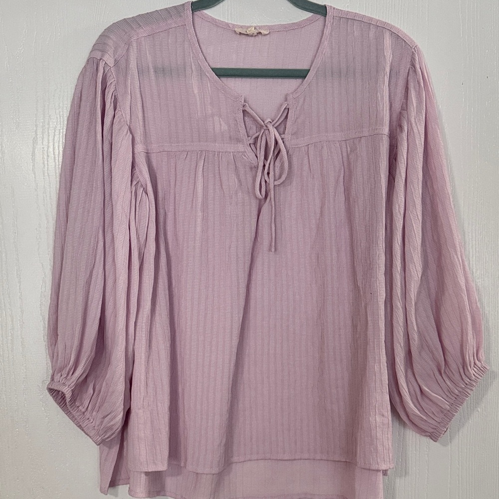 Easel Lavender Tie-Front Peasant Blouse